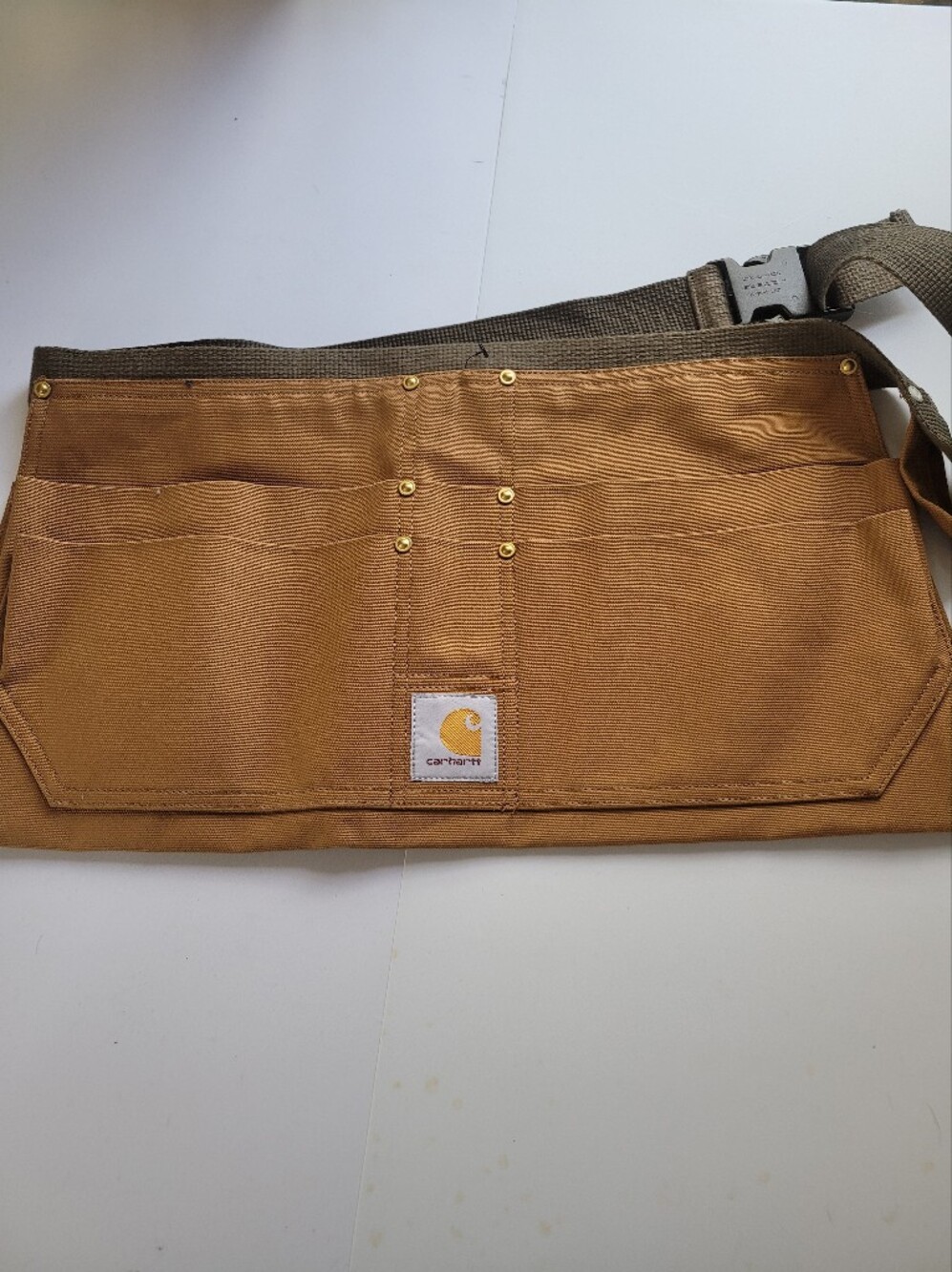 Carhartt Tan/Brown Canvas Waist Tool Pouch Adjustable Strap Firm Duck Nail Apron - Picture 2 of 6